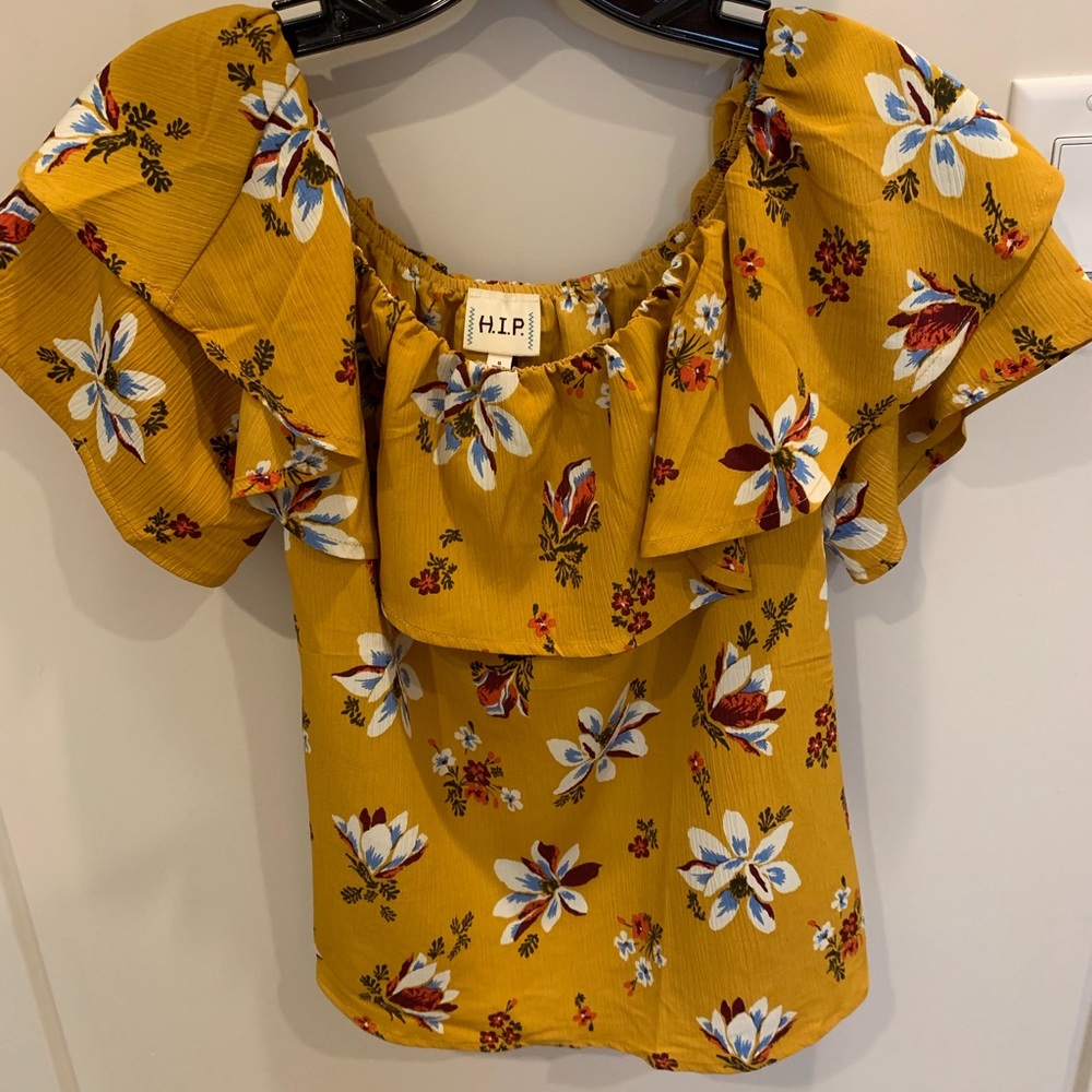 yellow floral off the shoulder top
